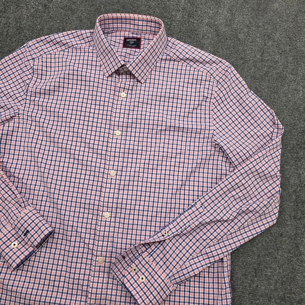 UNTUCKit Edwards-Perf Slim Fit Shirt Mens Large Pink Blue Gingham Plaid 41790